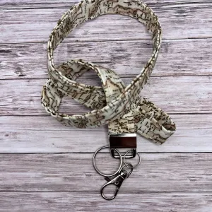 Handmade 20" Vintage Map Adventure Travel Fabric Lanyard Breakaway Keychain Keys ID Badge Holder