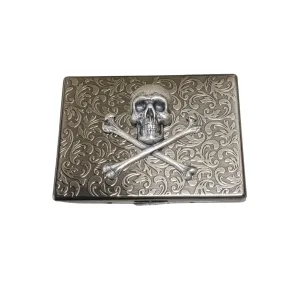 Handmade Antique Silver Embossed Skull And Crossbones Cigarette Case