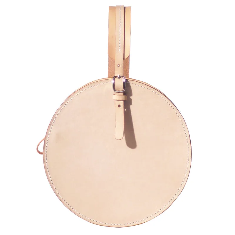 Handmade Beige Leather Circle Crossbody Bag - Elegant Round Purse