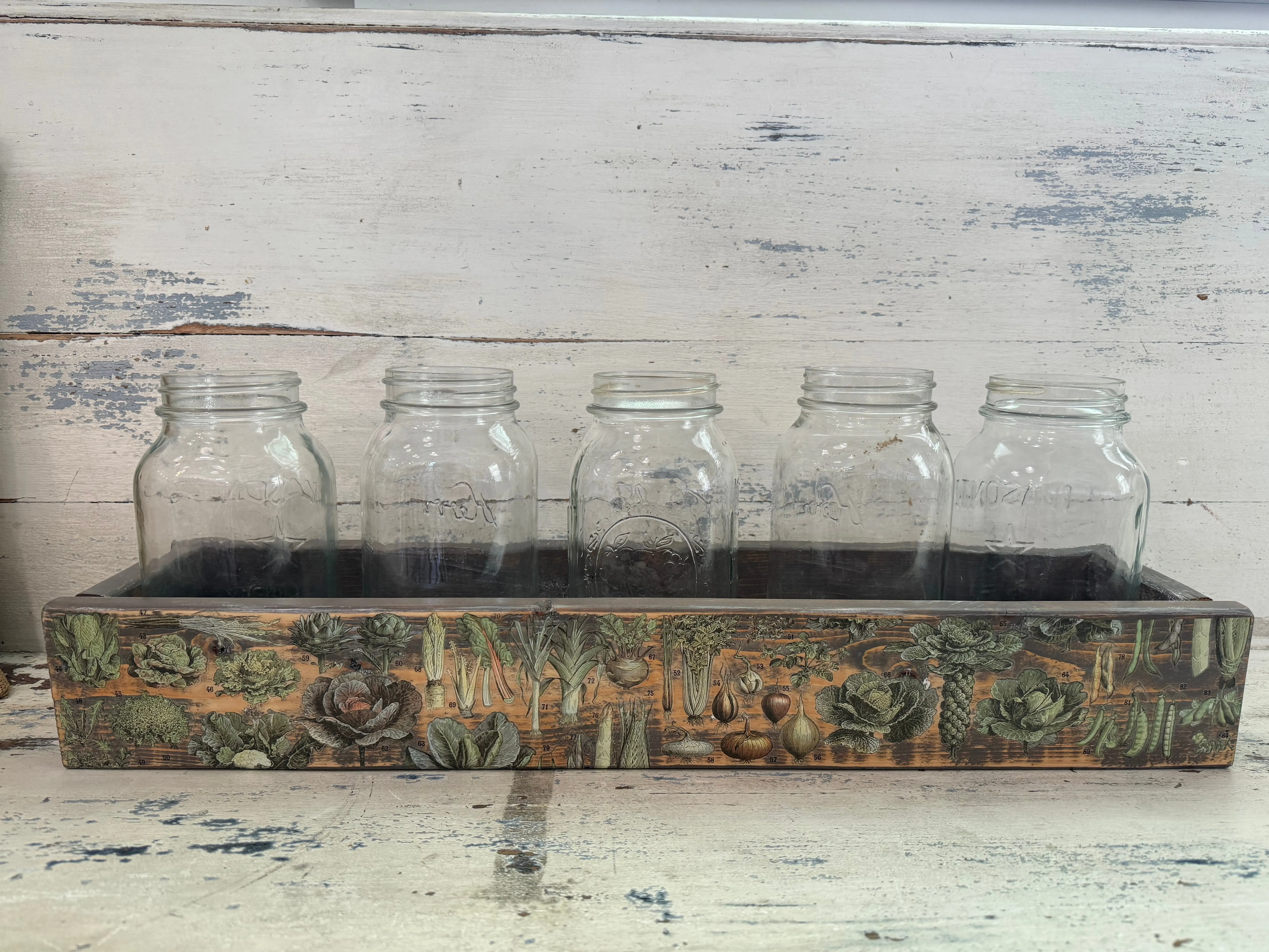Handmade Wooden Box with canning jars