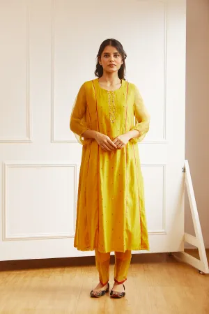 HANDWOVEN CHANDER  OCHRE COMFORT FIT KURTA