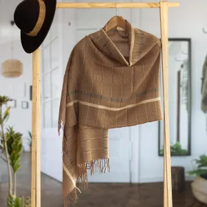Handwoven Patterned Sepia Brown Baby Alpaca Shawl - Sepia Windowpanes | NOVICA