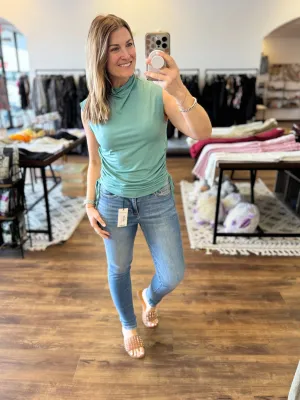 Hannah - Ruched Cinch Waist Mock Neck Top