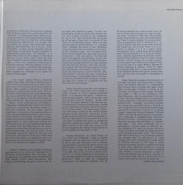 Harvey Sollberger With Charles Wuorinen, Sophie Sollberger, Allen Blustine, Jeanne Benjamin - Twentieth-Century Flute Music (Works By Berio, Davidovsky, Fukushima, Levy, Reynolds, Roussakis, Trombly, Varèse, Westergaard, Wuorinen) (2xLP) (NM or M-)