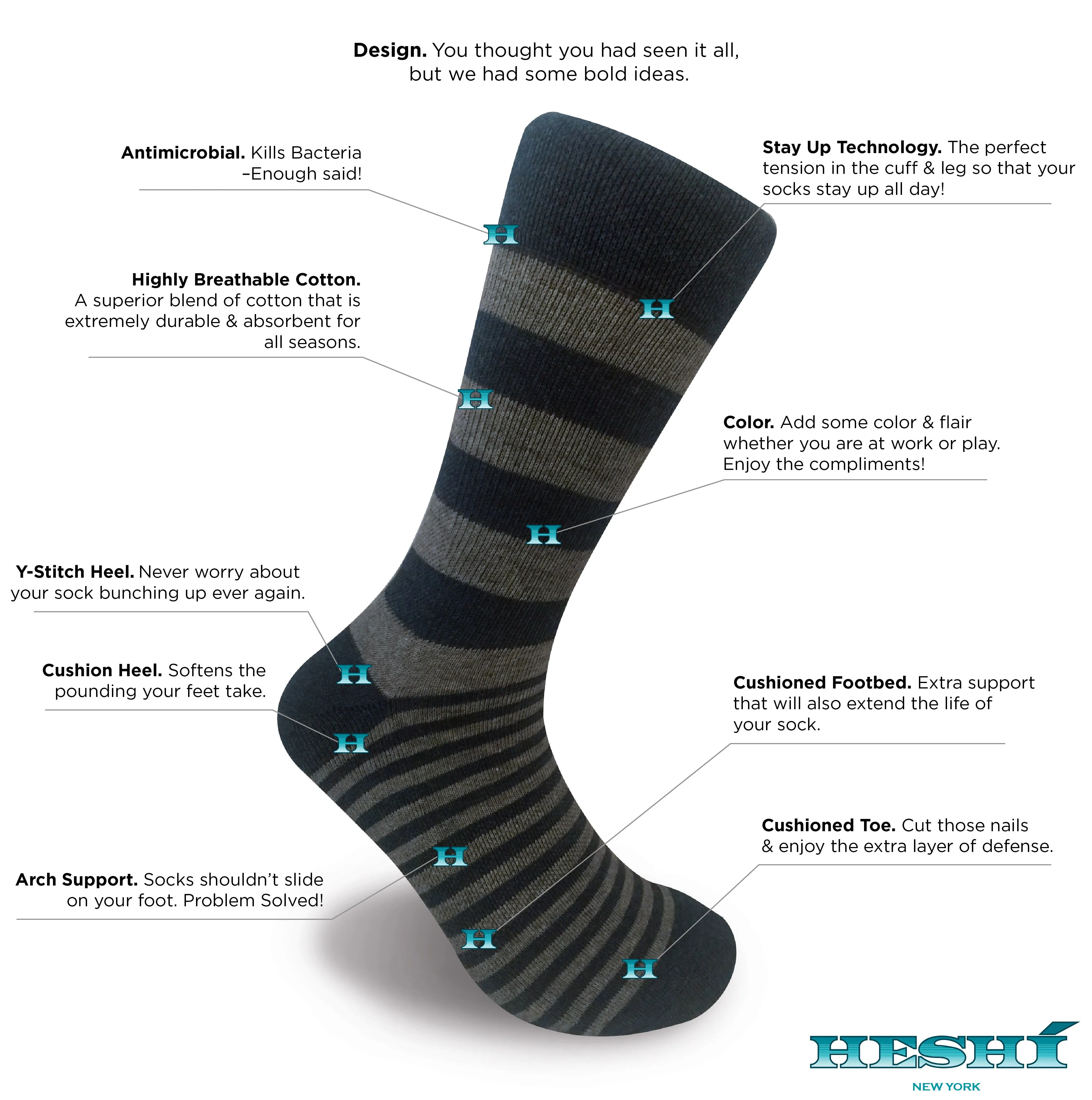 Heshí Alt Stripe Sock - Grey / Heather Blue