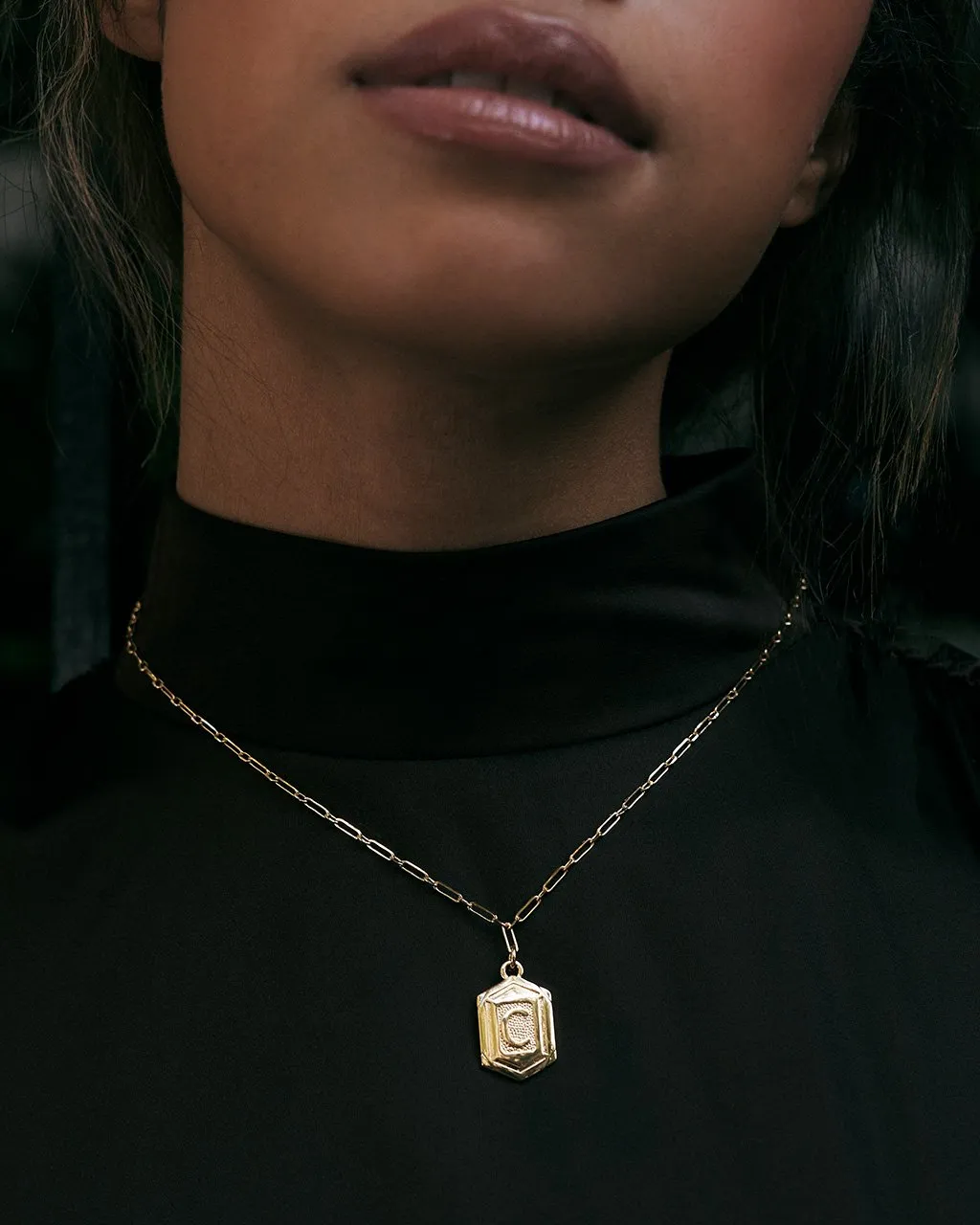 Hexagon Tag Initial Pendant Necklace