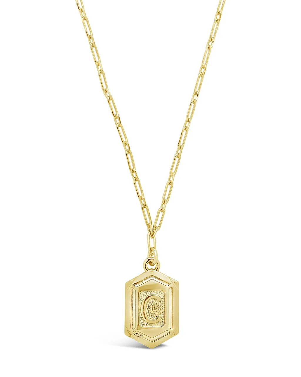 Hexagon Tag Initial Pendant Necklace