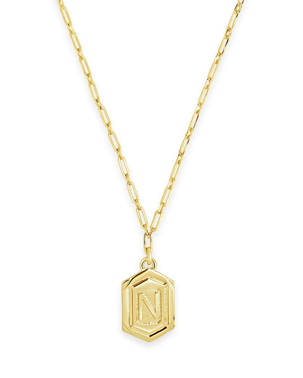 Hexagon Tag Initial Pendant Necklace