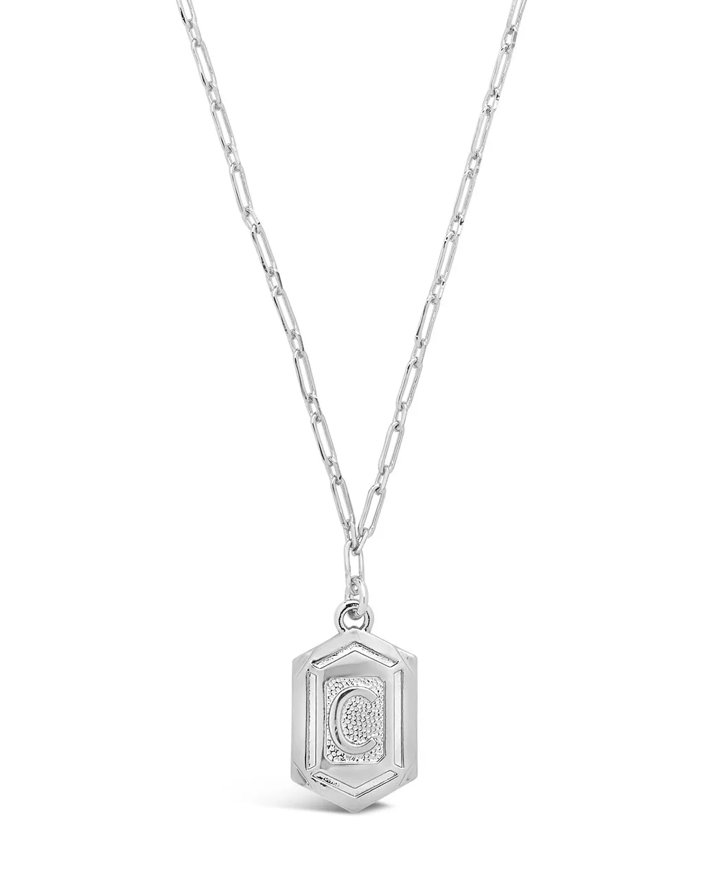 Hexagon Tag Initial Pendant Necklace