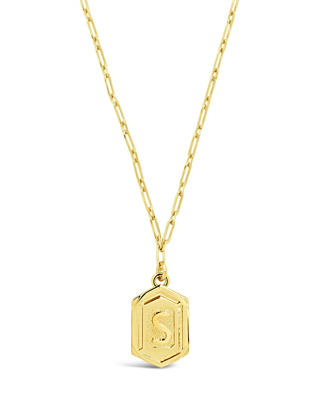Hexagon Tag Initial Pendant Necklace