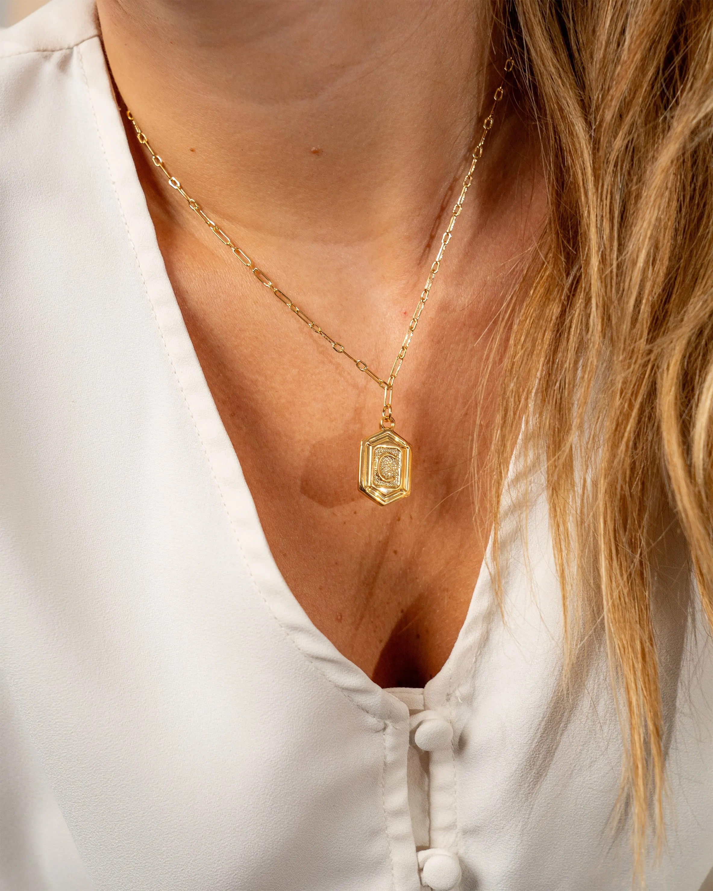 Hexagon Tag Initial Pendant Necklace