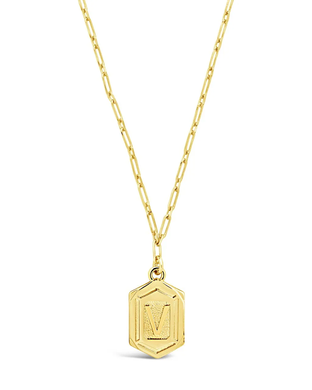 Hexagon Tag Initial Pendant Necklace