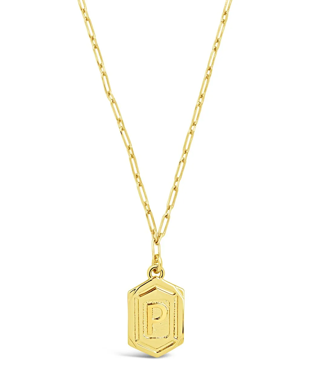 Hexagon Tag Initial Pendant Necklace