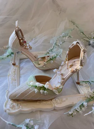 Hexagram Lily of the Valley Elegant Elf Fairy Princess Vines Green White Custom Made High Heels Shoes