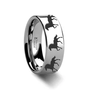 High Polished Flat Tungsten Wedding Band for Men and Women with Laser Engraved Horse Print - 4MM - 12MM