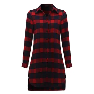 High Quality Asymmetrical Plaid Long Sleeve Shirt