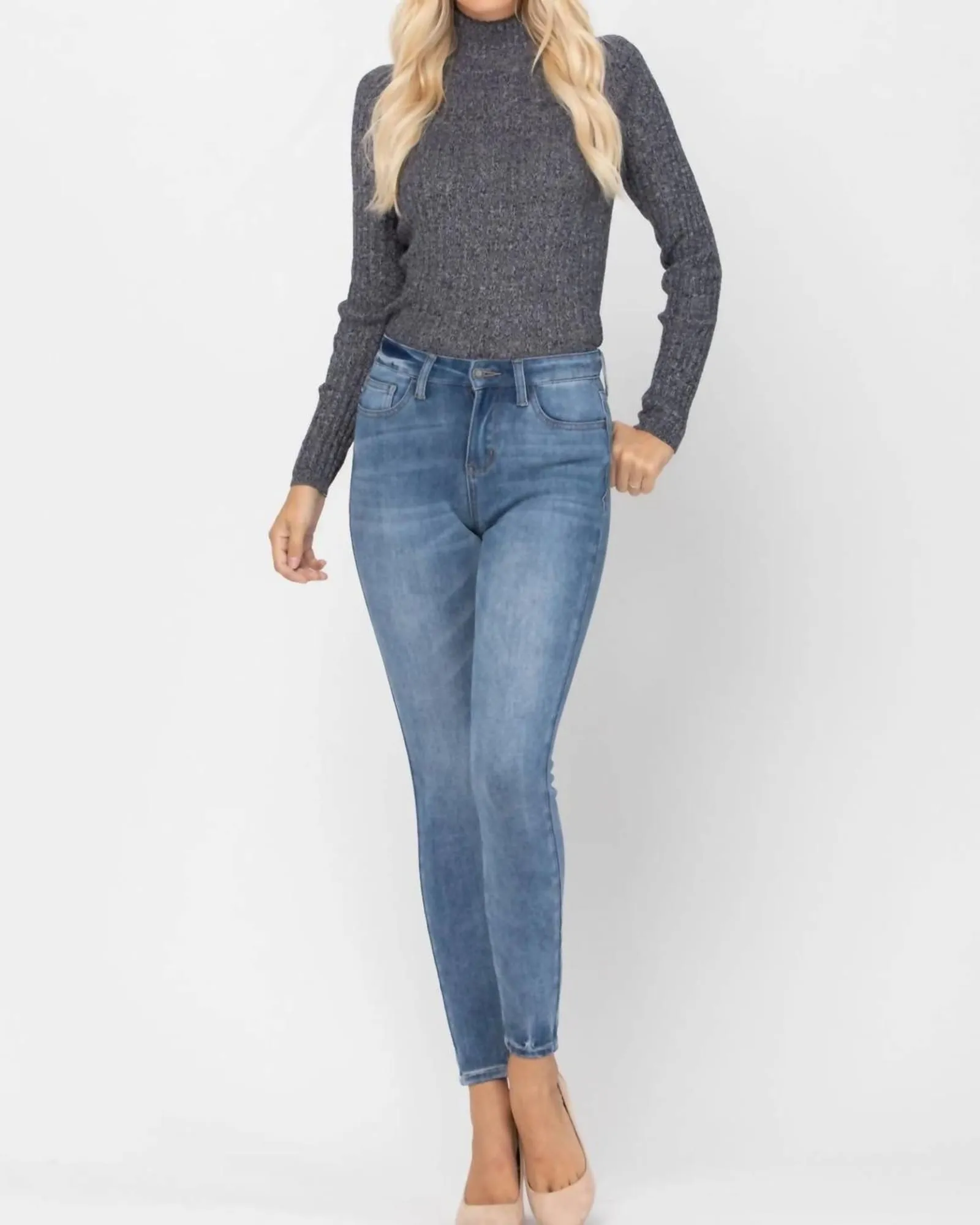 High Waist Thermal Skinny Denim 88206 in Blue | Blue