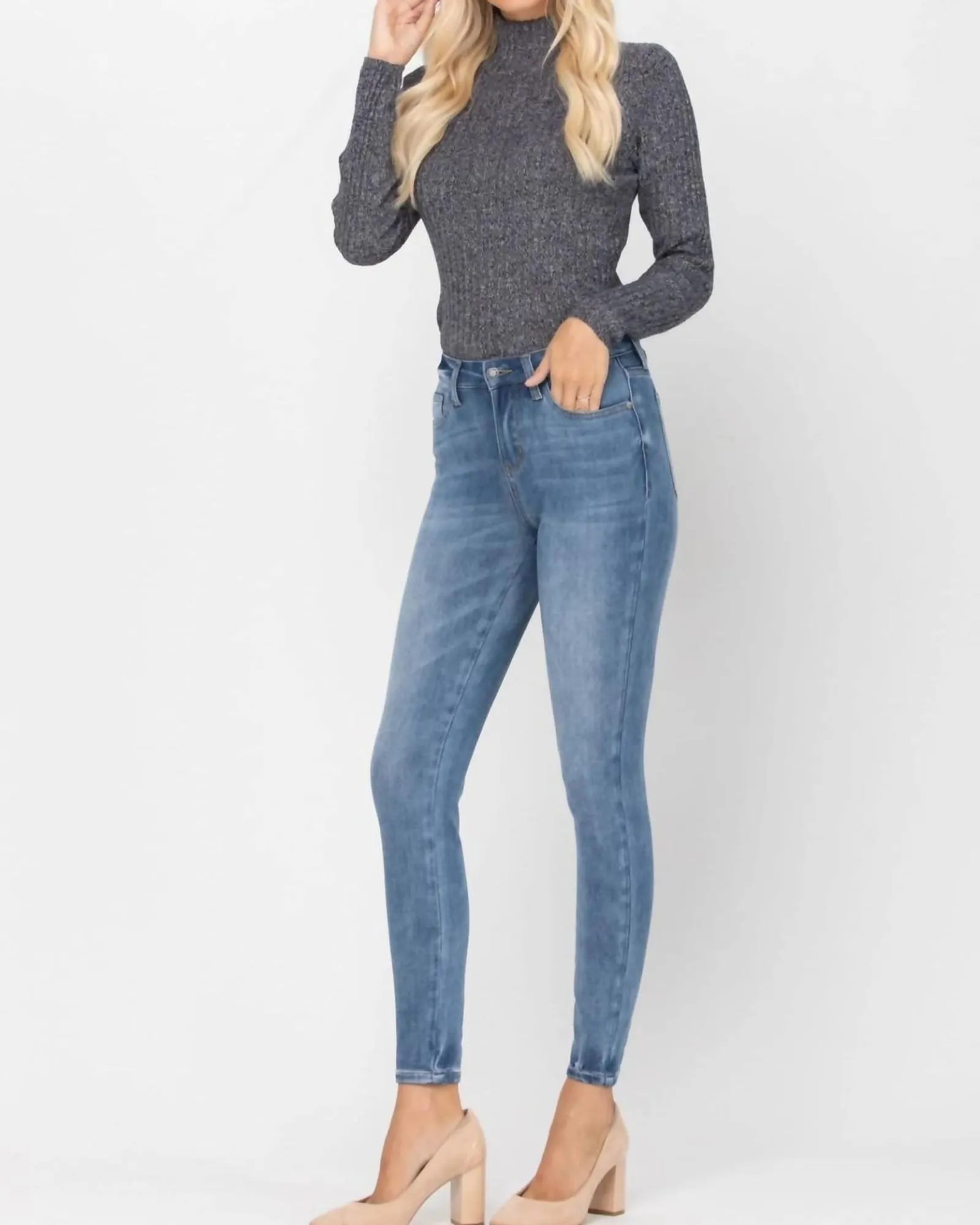 High Waist Thermal Skinny Denim 88206 in Blue | Blue