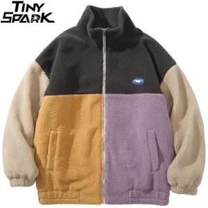 Hip Hop Color Block Patchwork Furry Jacket