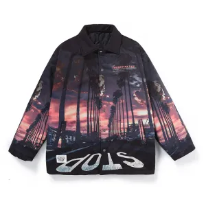 Hip Hop Contrast Color Lapel Single-Breasted Padded Coat