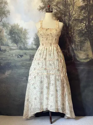 Historically Inspired Ivory Floral Bouquet Print Maxi Dress