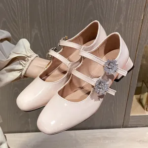 Hnzxzm Chunky Heels Women Mary Jane Shoes Bling Rhinstones Elegant Patent Leather Party Wedding Ladies Pumps Autumn Lolita Footwear