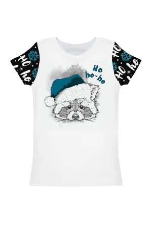 Hohoho Black Zoe Racoon Print Cute Designer T-Shirt - Girls
