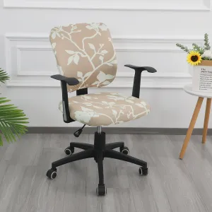 HOKIPO 140gsm Stretchable Office Chair Cover, Buff Brown Sillehoute Floral