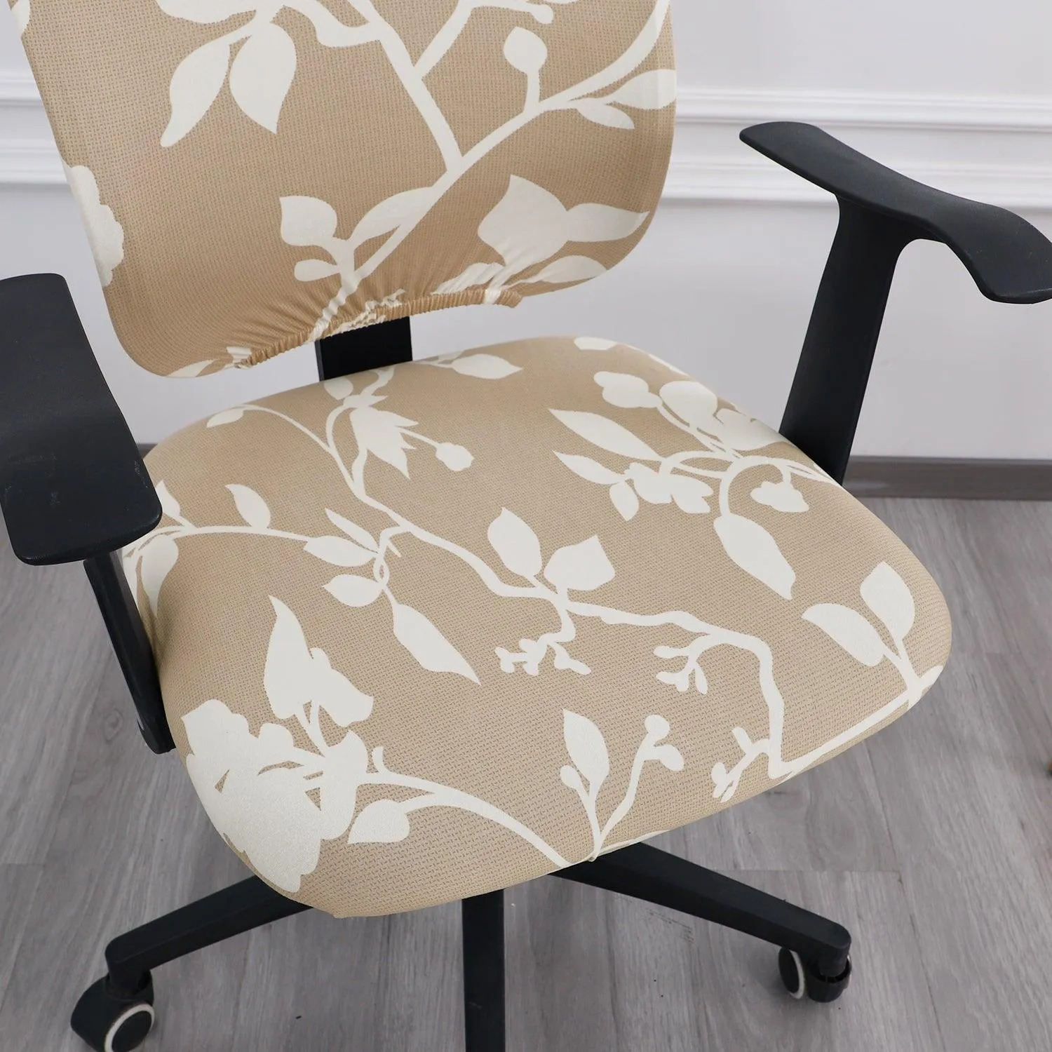 HOKIPO 140gsm Stretchable Office Chair Cover, Buff Brown Sillehoute Floral