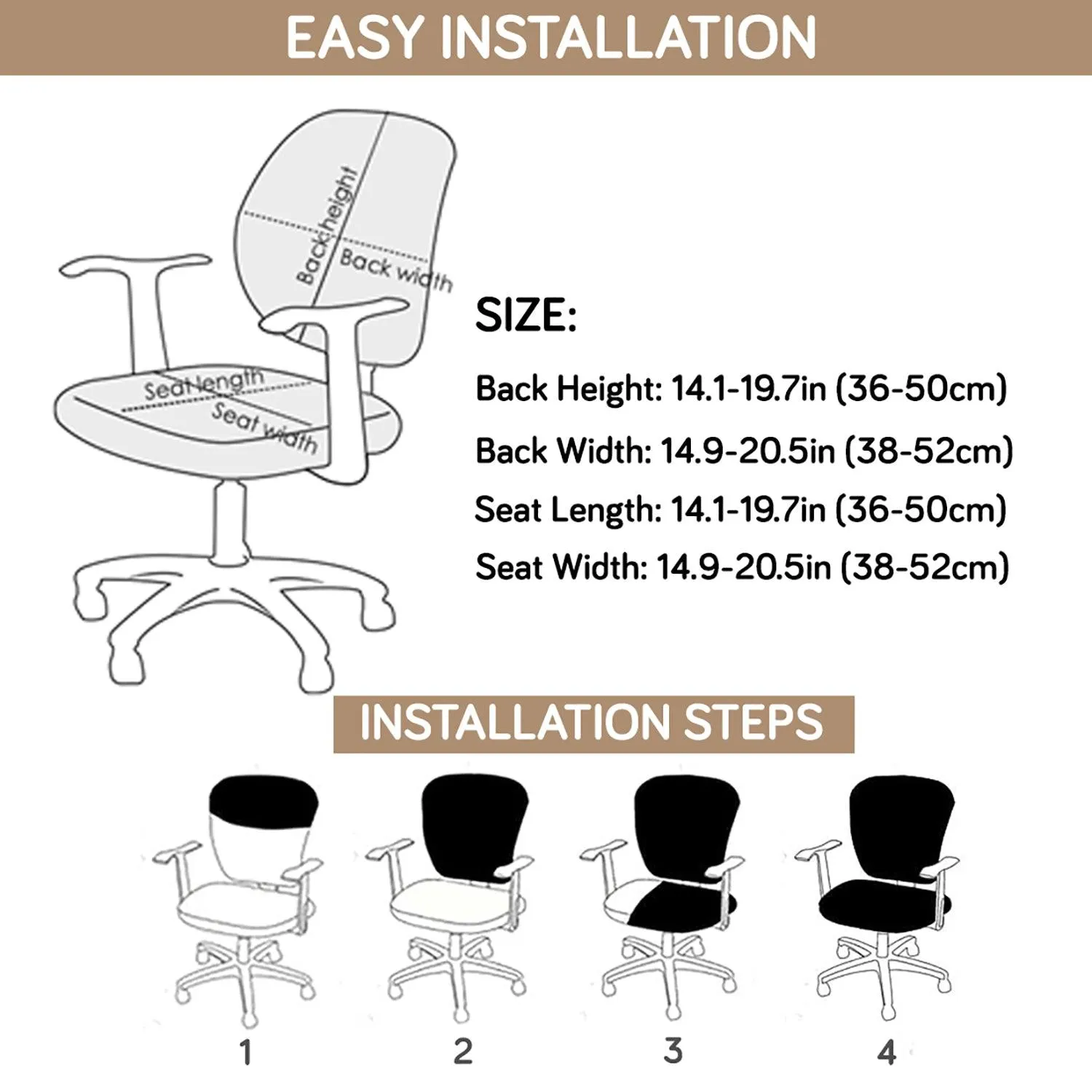 HOKIPO 140gsm Stretchable Office Chair Cover, Buff Brown Sillehoute Floral