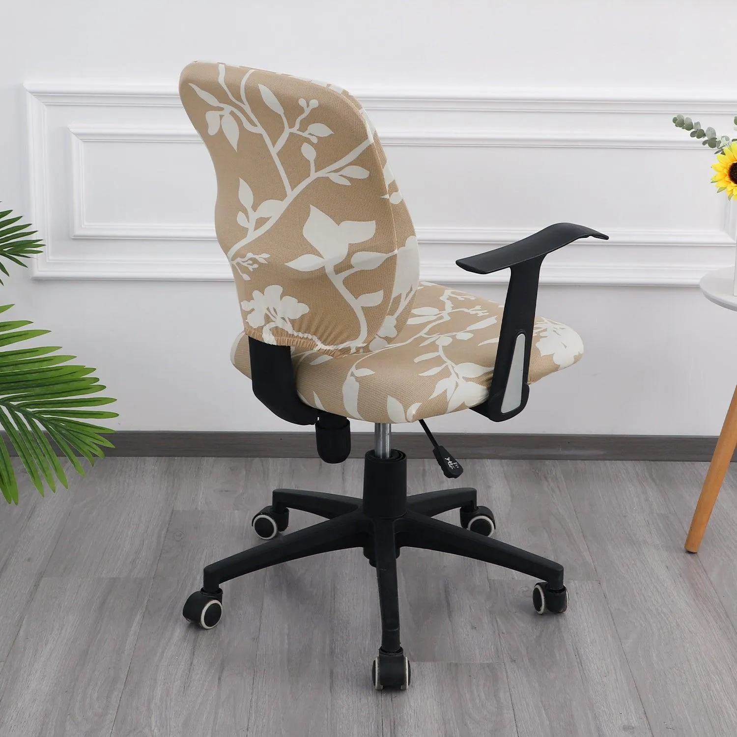 HOKIPO 140gsm Stretchable Office Chair Cover, Buff Brown Sillehoute Floral