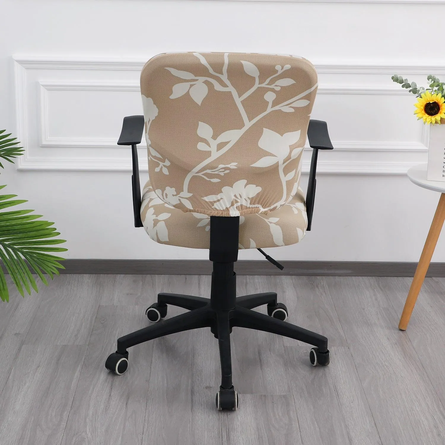 HOKIPO 140gsm Stretchable Office Chair Cover, Buff Brown Sillehoute Floral