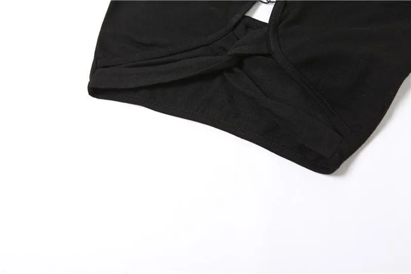 Hollow out halter backless solid cross front crop cut out top