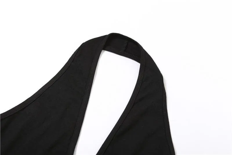 Hollow out halter backless solid cross front crop cut out top