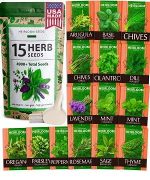 Home Grown 15 Culinary Herb Seeds Vault - Heirloom & Non-GMO Seeds - 4900  Seeds for Planting Indoor or Outdoor Herb Garden