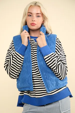 Hot Girl Comfort Cords Padded Corduroy Puffer Vest In Blue