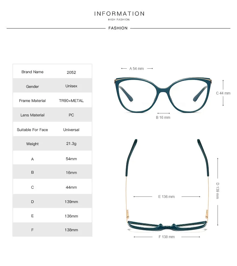 Hotochki Women's Full Rim Cat Eye Alloy Acetate Frame Eyeglasses 2052
