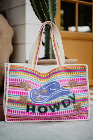 HOWDY Cowgirl Hat Striped Wholesale Tote Bag