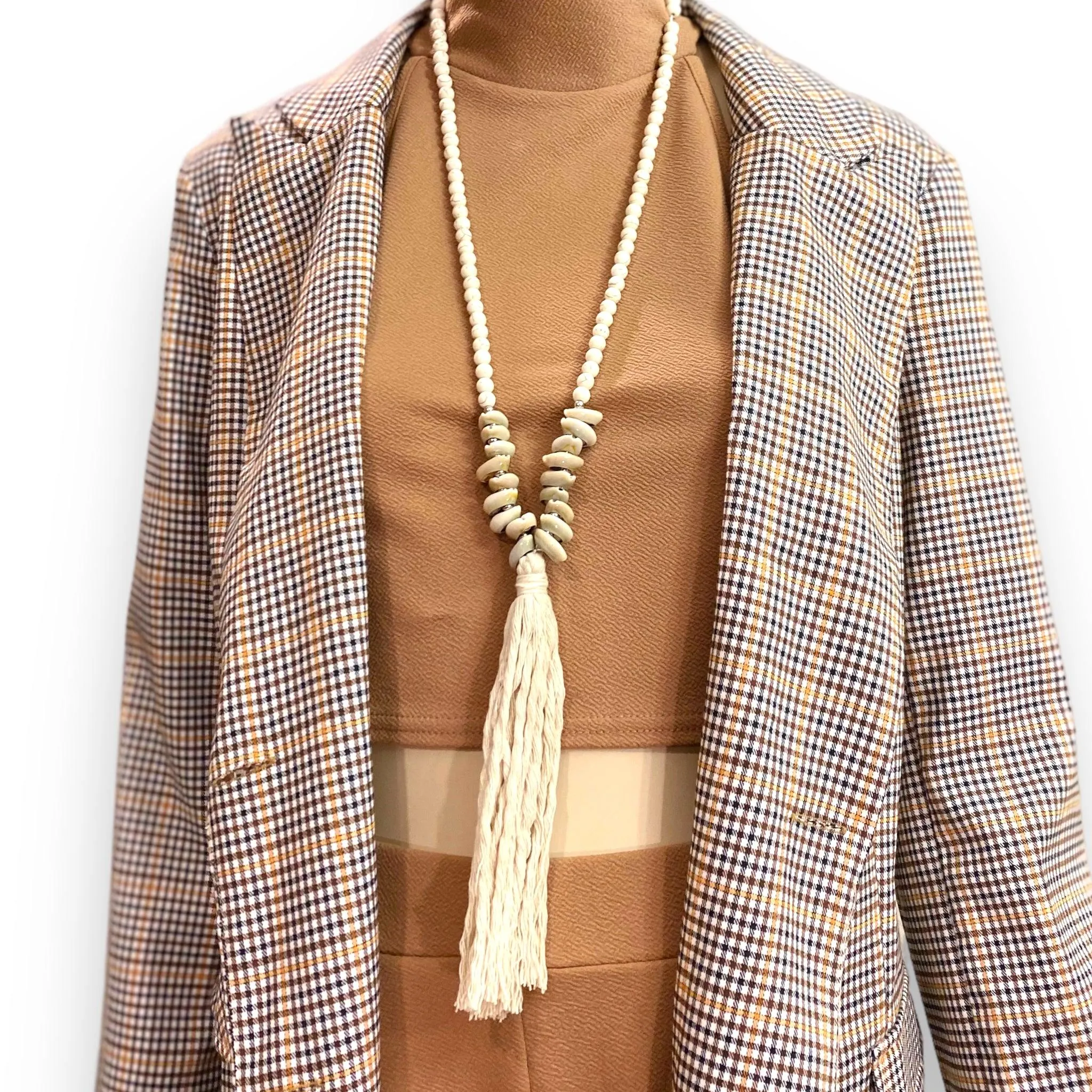 Howlite Stone and Seashell Tassel Necklace