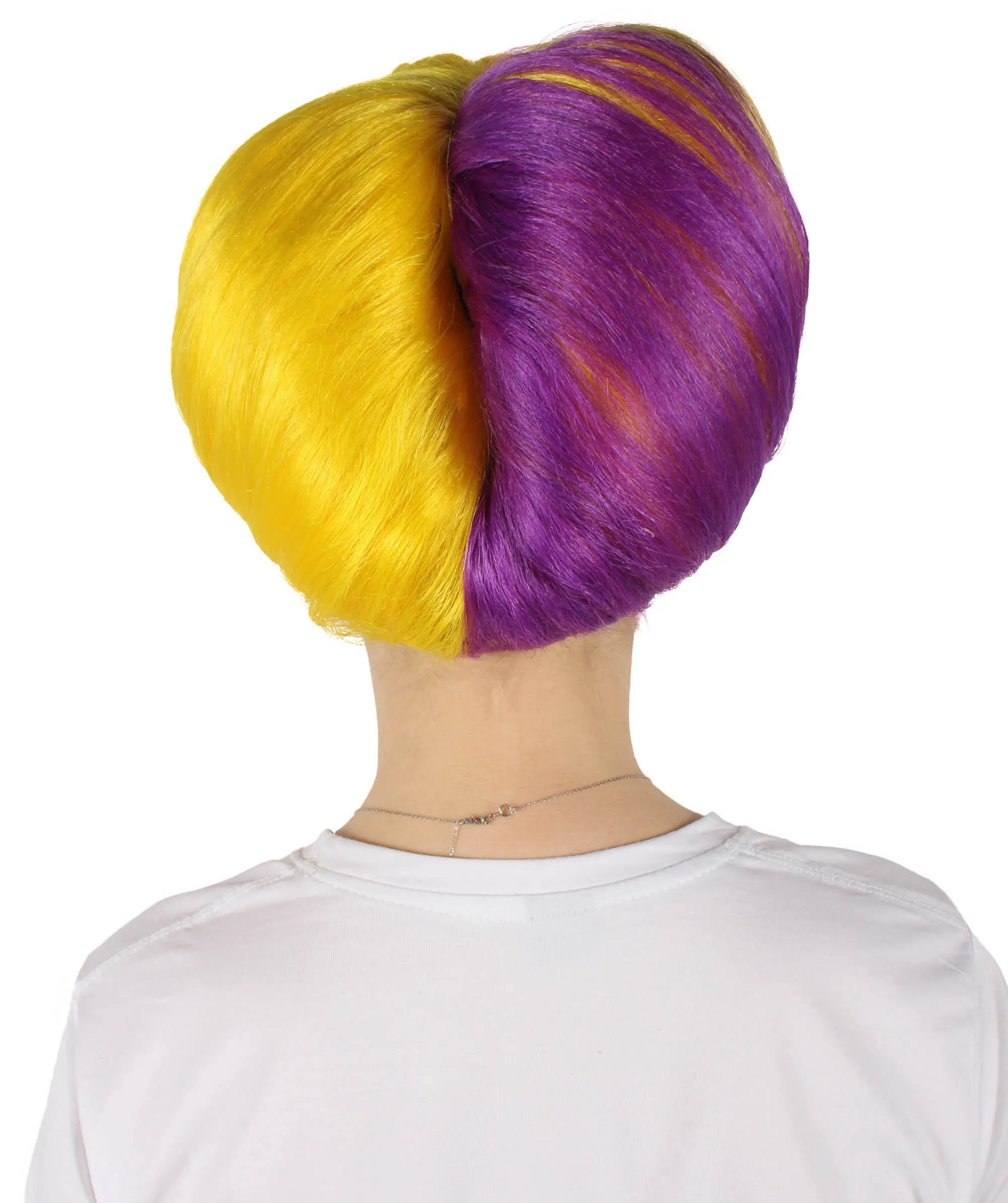 HPO Adult Women's Yellow & Purple Two Tone Wig, Perfect for Cosplay, Flame-retardant Synthetic Fiber