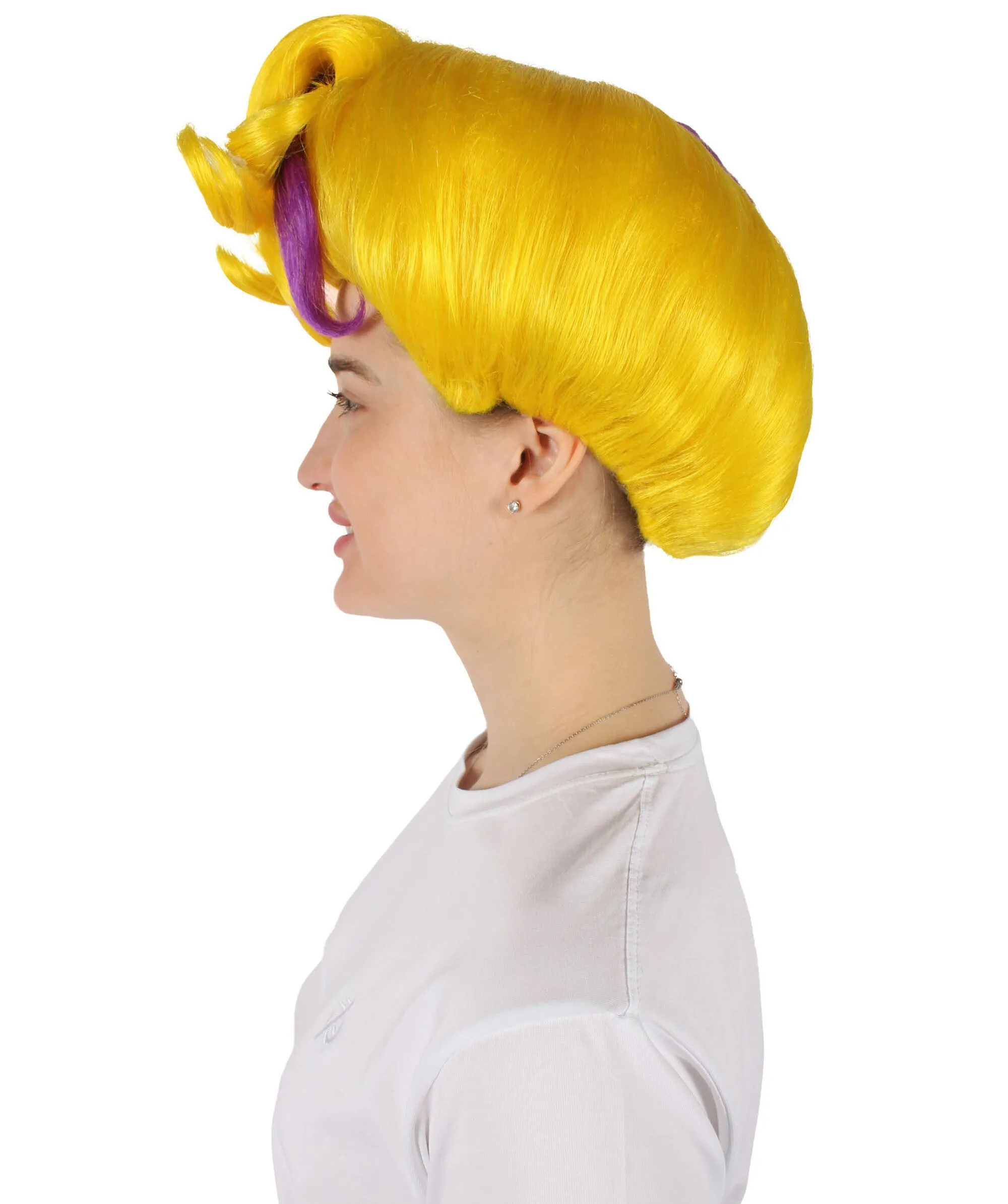 HPO Adult Women's Yellow & Purple Two Tone Wig, Perfect for Cosplay, Flame-retardant Synthetic Fiber