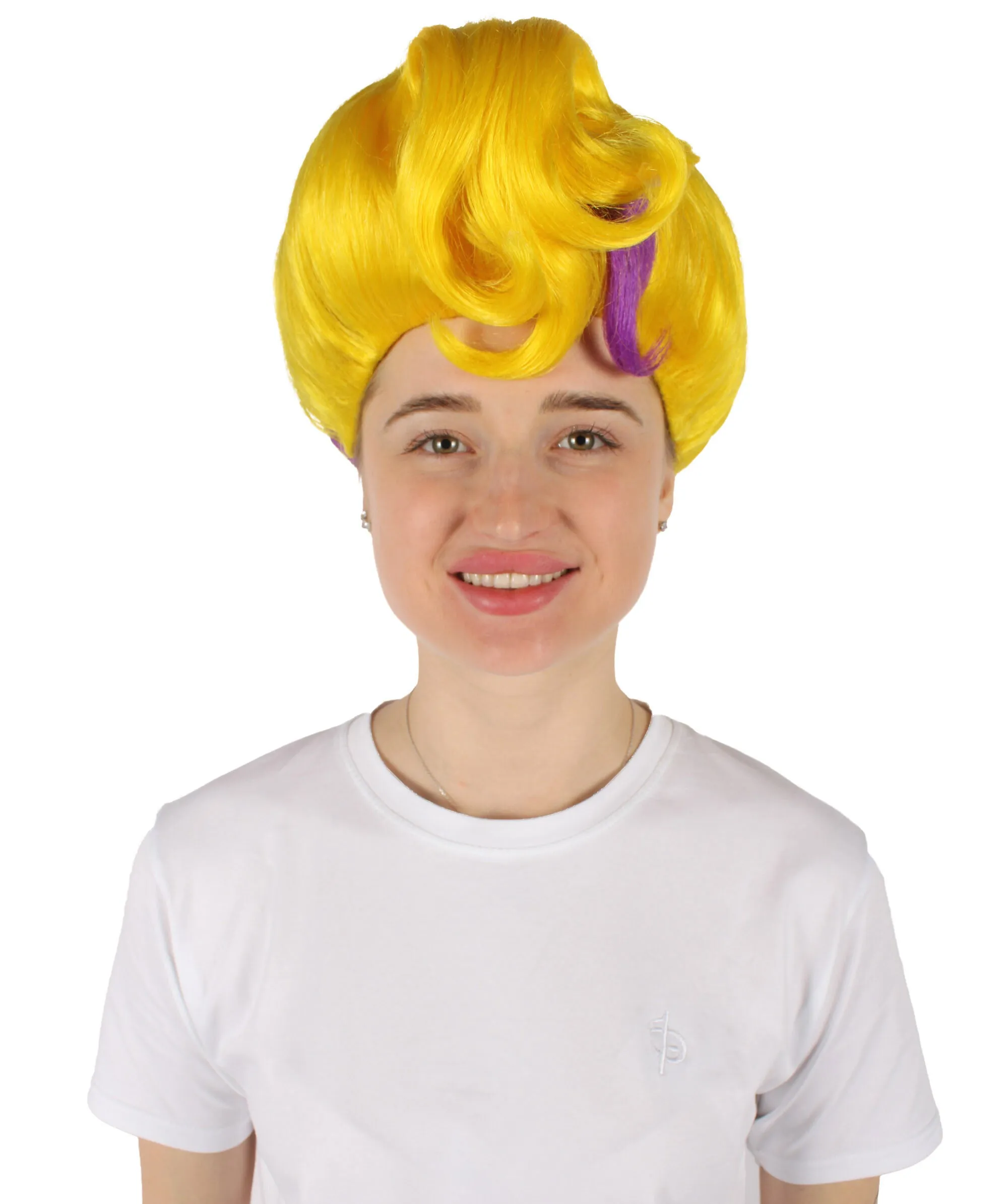 HPO Adult Women's Yellow & Purple Two Tone Wig, Perfect for Cosplay, Flame-retardant Synthetic Fiber