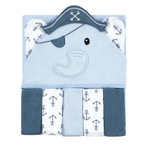 Hudson Baby Hooded Towel and Five Washcloths, Pirate Elephant
