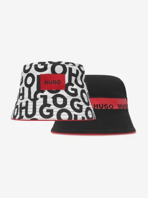 Hugo Kids Reversible Logo Bucket Hat in White