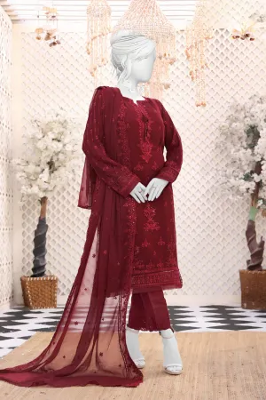 Hz Stitched 3 Piece Embroidered Chiffon Formals Vol-01 Collection'2023-HZK-127-C