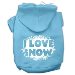 I Love Snow Screenprint Pet Hoodies Baby Blue Size XL (16)