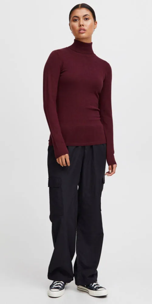 Ichi Fine Knit Turtleneck, wine