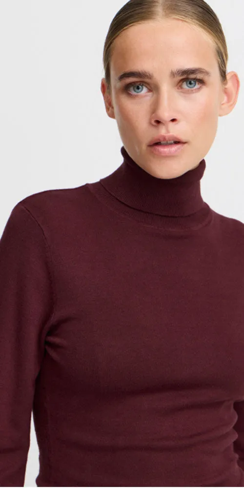 Ichi Fine Knit Turtleneck, wine