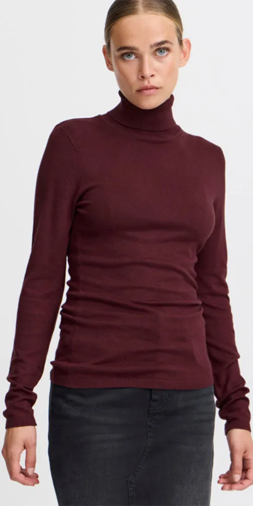 Ichi Fine Knit Turtleneck, wine