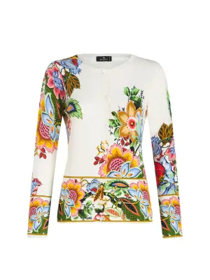 Intarsia-Knit Silk Blend Cardigan